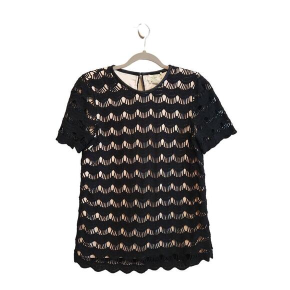 Kate Spade‎ Black Shanghai Scalloped Lace Blouse Size 2 - Picture 2 of 12